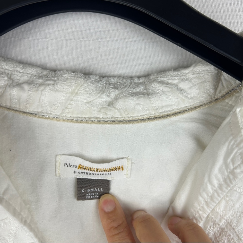 Anthropologie pilcroWhite textured floral oversize shoulder Button Down Shirt XS - Picture 3 of 8